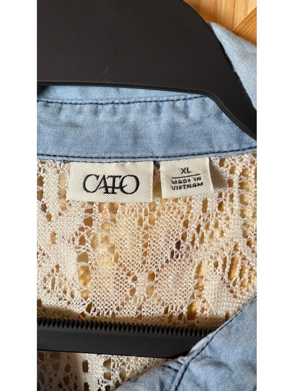 Cato XL Light Blue Denim Shirt Dress with Lace Detail - Picture 3 of 7